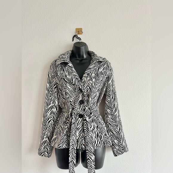 Vintage Carole Little Zebra Print Jacket | Belted Waist Peplum Blazer Size M - Picture 1 of 6
